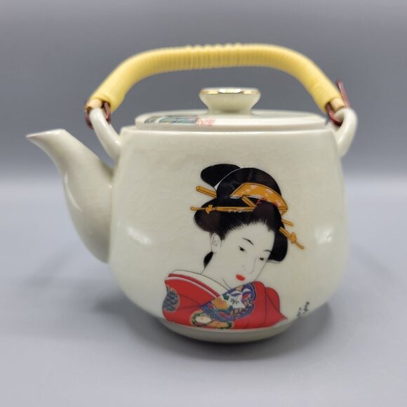 Vintage Japanese Ceramic Teapot & 5 Cups Set Geisha Design - Picture 4 of 16